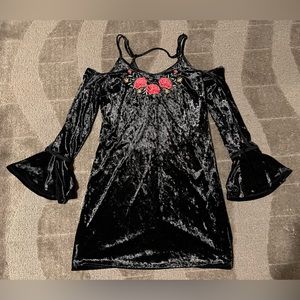Disney Coco Black Velvet Dress with Red Rose Embroidery